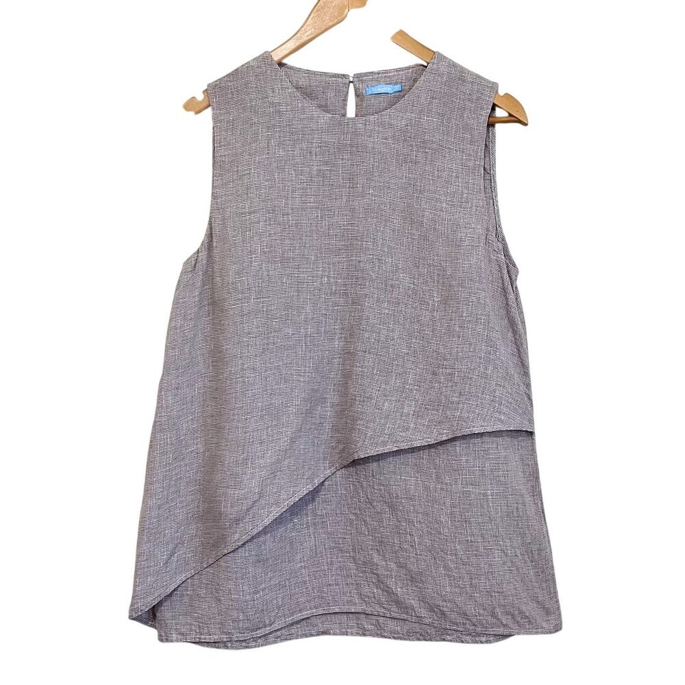 J McLaughlin 100% Linen Women Shirt Large Brown Boxy Boho Artsy Lagenlook Resort